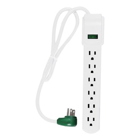 GOGREEN Surge Protected Power Strip, 6 Outlets, 15A, 160 Joules, 3' Cord, White GG-16103MS